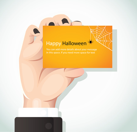 hand holding happy Halloween card vector illustrationのイラスト素材