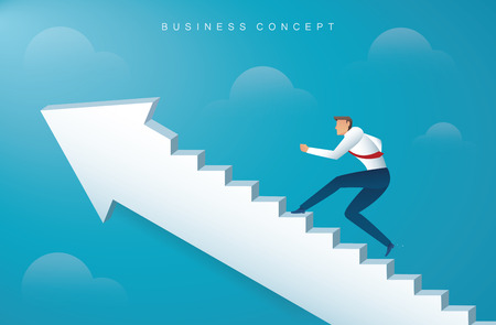 Businessman climbing the arrow stairs to successのイラスト素材