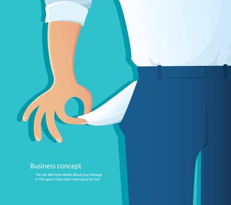 poor man showing his empty pockets on blue background vector illustrationのイラスト素材