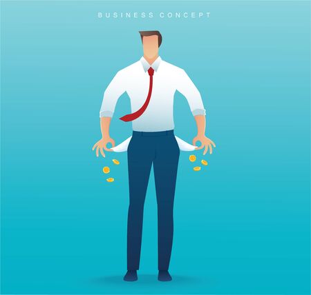 poor man showing his empty pockets on blue background vector illustrationのイラスト素材