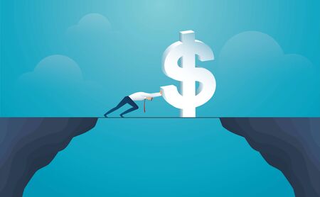 businessman push coin dollar cross the mountain. vector illustration EPS10のイラスト素材
