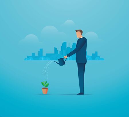 A businessman watering young plant.のイラスト素材
