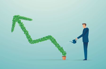 Businessman watering green arrow plant.のイラスト素材