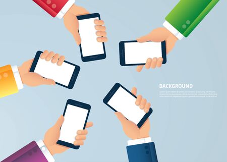 many hands holding smartphone vector illustration EPS10のイラスト素材