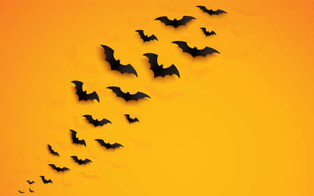 halloween concept bats flying over orange background vector illustrationのイラスト素材