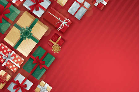 Christmas gift boxes, gift boxes on red background vector illustration