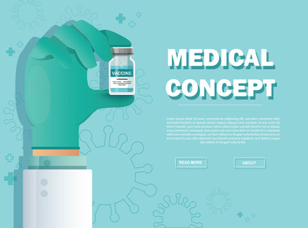 hand holding vaccine vial. Vaccination concept. Health care and protection. Vector illustration.のイラスト素材
