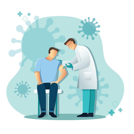 Doctor giving patient vaccine, Medicine healthcare concept, Vector illustrationのイラスト素材