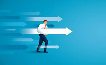 Businessman aims with huge arrow.のイラスト素材