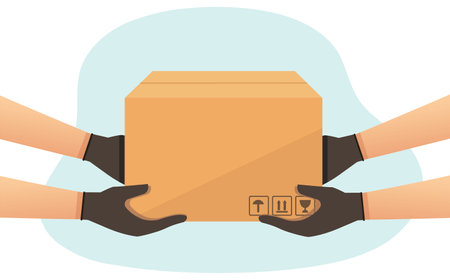 Delivery courier man with a box. Delivery of goods.のイラスト素材