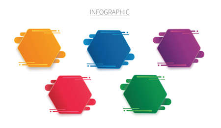 colorful hexagon infographic vector template with 5 options. Can be used for web, diagram, graph, presentation, chart, report, step by step infographics. Abstract backgroundのイラスト素材
