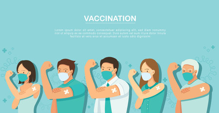 People Showing Vaccinated. Vaccination concept. vector illustrationのイラスト素材