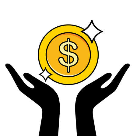 hand holding dollar gold coin. vector illustrationのイラスト素材