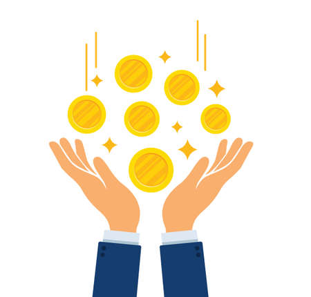 Hand full of shiny gold coins. business concept vector illustrationのイラスト素材