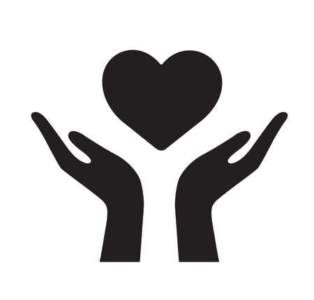 hands holding heart icon. simple outline hands holding heart vectorのイラスト素材