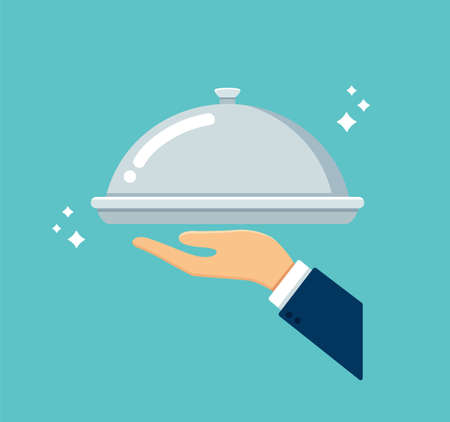 Waiter with cloche. Food serving vector illustration EPS10のイラスト素材