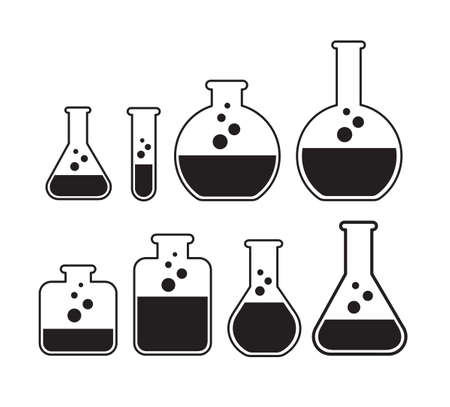set of laboratory filled with liquid. chemistry flasksのイラスト素材