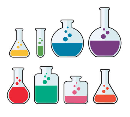 set of laboratory filled with liquid. chemistry flasksのイラスト素材