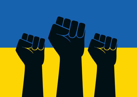Raised fist vector icon. Human hand up in the airのイラスト素材