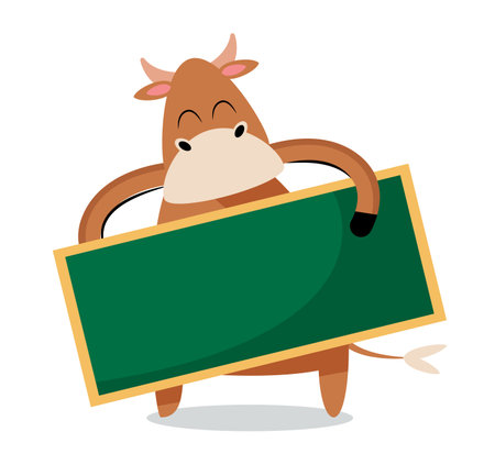 Cute cow holding blank banner vector illustrationのイラスト素材