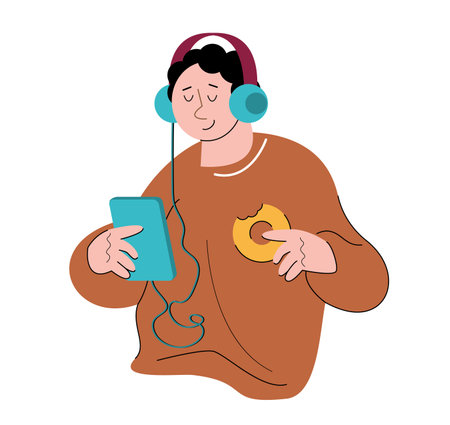 character people listening to music vector illustrationのイラスト素材