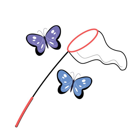 butterfly net flat isolated vector illustrationのイラスト素材
