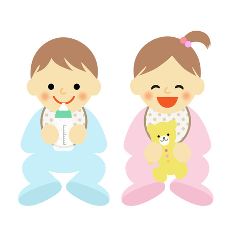 baby boy and baby girlのイラスト素材