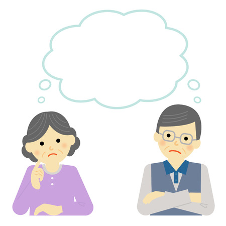 Thinking senior coupleのイラスト素材