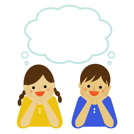 Dreaming girl and boy with thought bubbleのイラスト素材