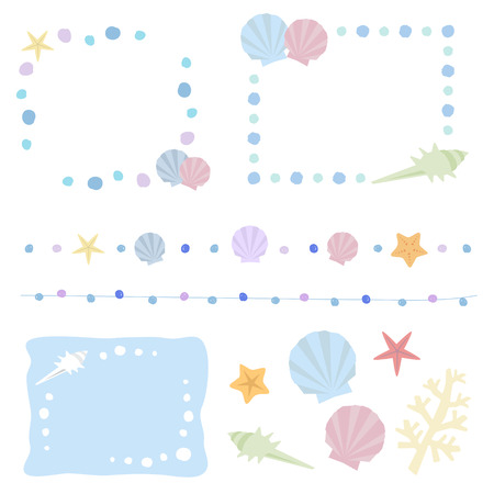 Set of shell and sea elements hand drawing decorationのイラスト素材