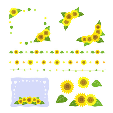 Set of sunflower hand drawing decorationのイラスト素材