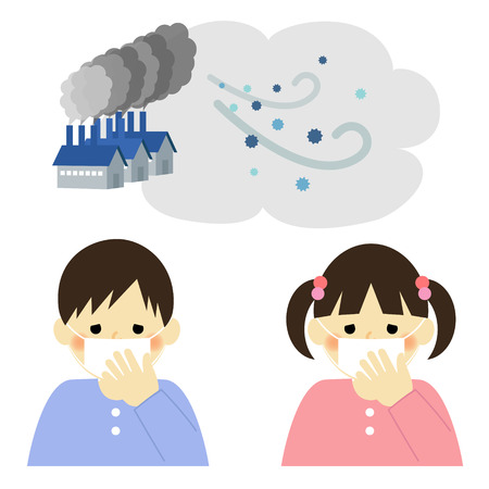 Air Pollution, boy and girlのイラスト素材