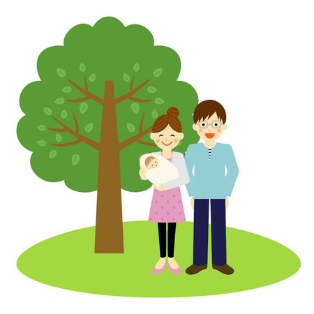 Happy young couple standing near the treeのイラスト素材