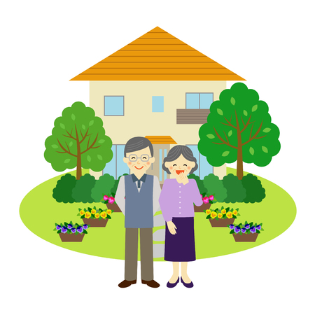 House and happy senior coupleのイラスト素材