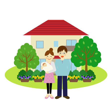 House and happy young coupleのイラスト素材