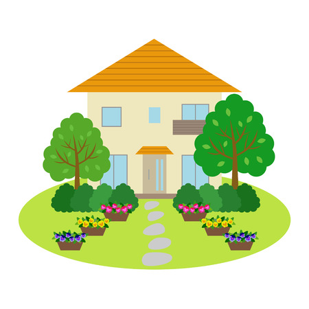 House with front yardのイラスト素材