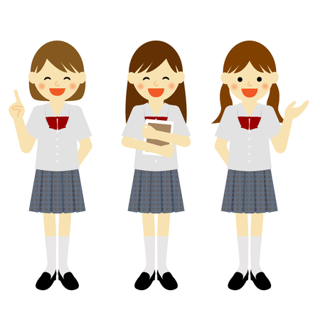Uniformed school girls in various posesのイラスト素材