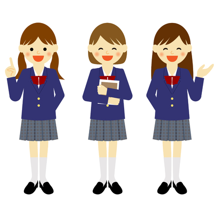 Blazer uniformed school girls in various posesのイラスト素材