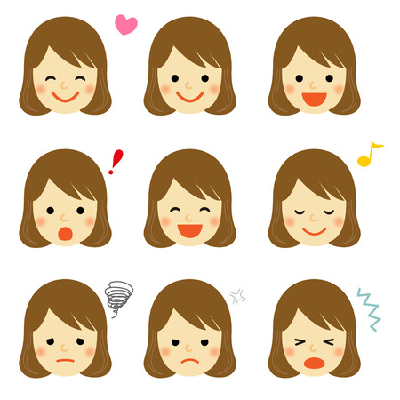 Facial expressions of young girlのイラスト素材