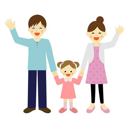young parents with their little daughter hand in handのイラスト素材