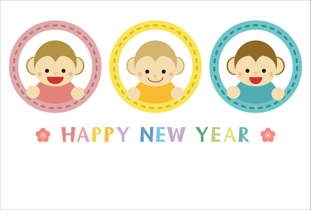 New Year greeting card with cute Monkeysのイラスト素材