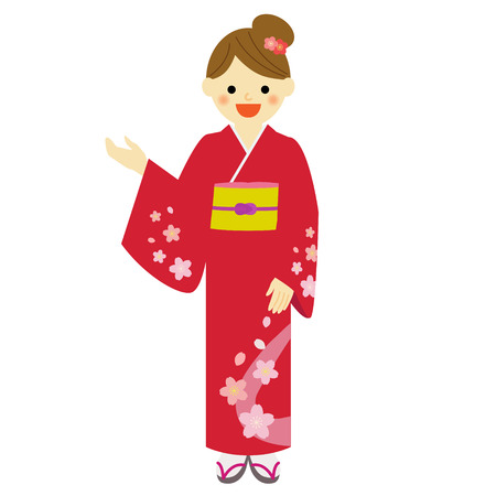  woman wearing traditional Japanese kimonoのイラスト素材