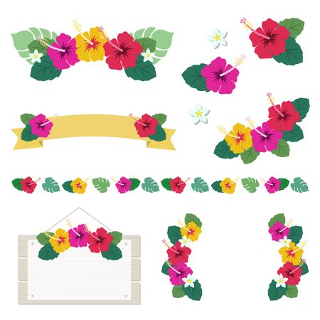 Set of decorative hibiscus framesのイラスト素材
