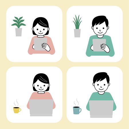 people working with tablet and laptopのイラスト素材