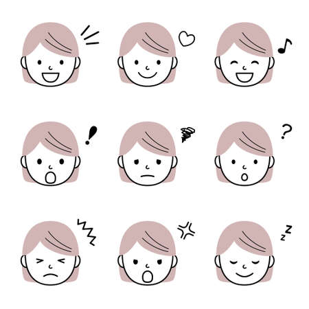 set of woman facial expression iconsのイラスト素材