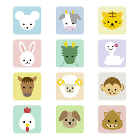 Oriental zodiac iconsのイラスト素材