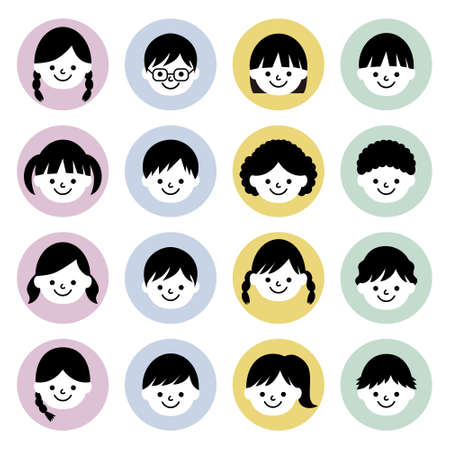Set of kids face iconsのイラスト素材