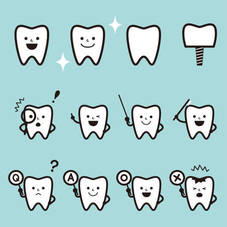 Set of black and white tooth icons
