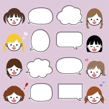 Set of girl kids talk iconsのイラスト素材