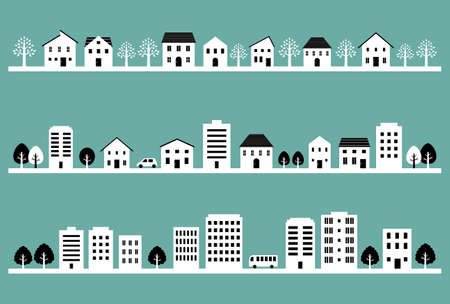 set of simple town and cityのイラスト素材